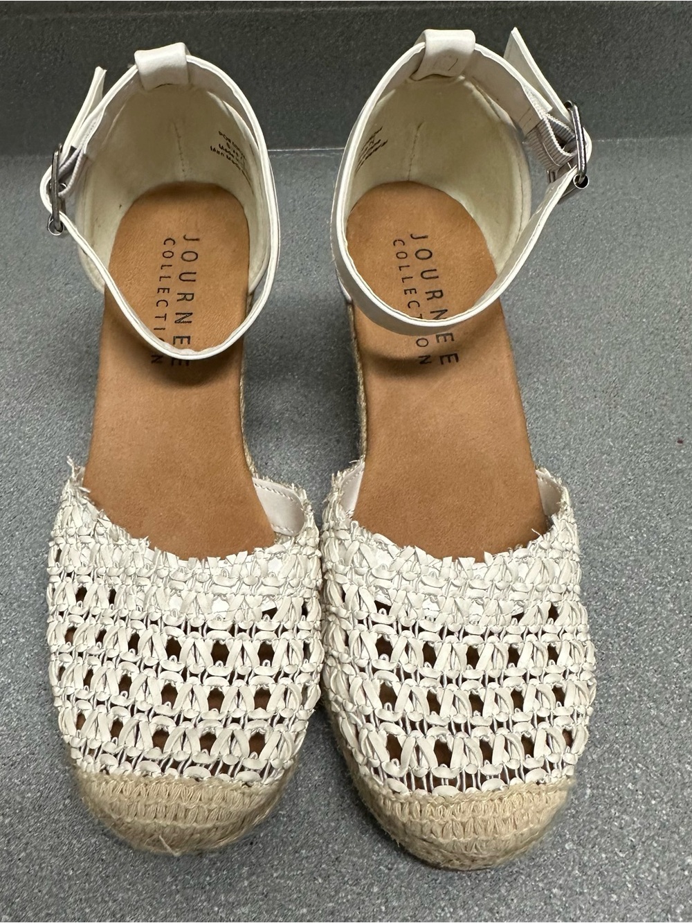 Journee Collection Cream Woven Espadrille Ankle-Strap Sandals
